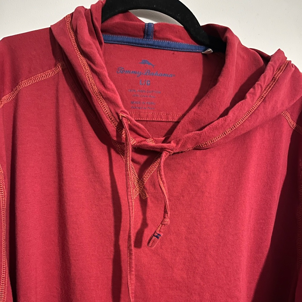 Tommy Bahama Marlin Hoodie Pullover Red Long Sleeve Large Blue Stitches